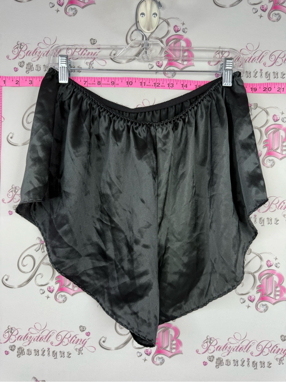 Addition Elle shorts shiny vintage Black Satin Tap Pants with Layered Hem